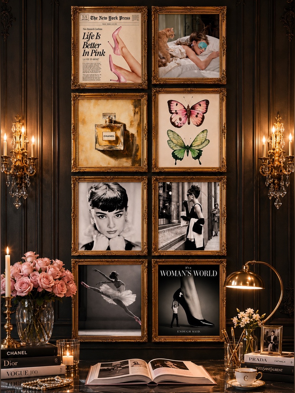 Pick Any 5 | Femme Meets Coquette Prints | Pink/ B&W Luxury Fashion Wall Art Set